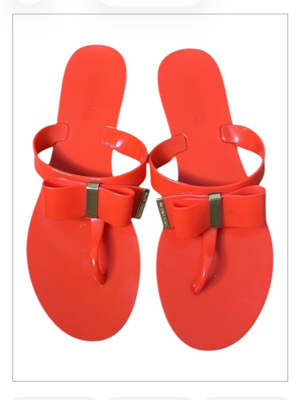 Michael Kors Red Jelly Thong Flat Sandals with Bow and Gold Detail